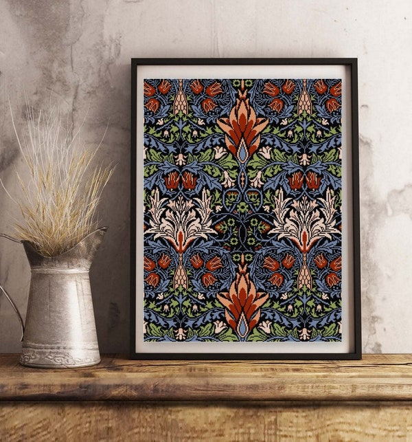 William Morris Cross Stitch Pattern , Red Poppies , Famous Paintings X