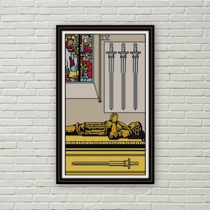 Cuatro de Espadas Carta del Tarot patrón punto de cruz PDF arcanos menores