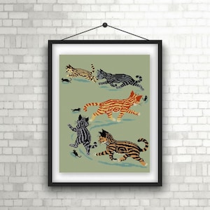 Louis Wain Alley Cats The Mouse Chase cross stitch pattern PDF vintage cat illustrations