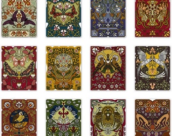 Set of 12 Nature Cross stitch pattern PDFs Flora and Fauna Art Nouveau bird cross stitch butterfly monkey animal cross stitch