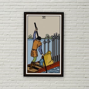 Zes van zwaarden tarotkaart kruissteekpatroon PDF kleine arcana rider waite