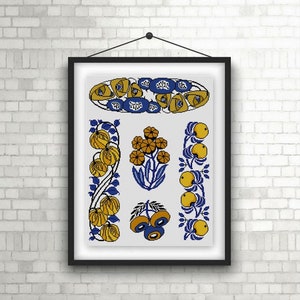Blue and Gold Art Nouveau floral motifs Cross stitch pattern PDF Henri Gillet No. 3