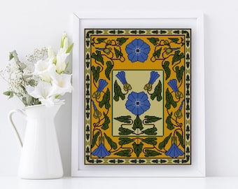 1902 Morning Glory Floral cross stitch pattern PDF botanical pattern Art Nouveau Calendar adaptation