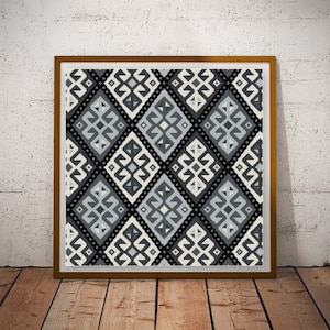 Harlequin Diamond Black and White Cross stitch pattern PDF antique rug design adaptation needlepoint pattern Repeating design