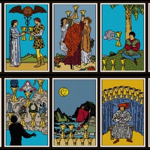 VENTA Set de 14 Traje de Copas tarot punto de cruz PDFs arcanos menores Copas completas rider waite