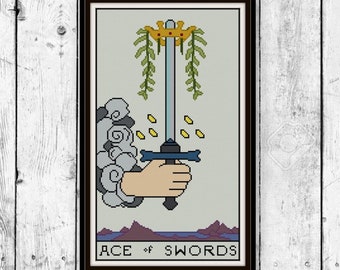 Ace of Swords Tarot card cross stitch pattern pdf