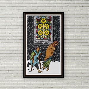 Vijf van Pentakels kruissteekpatroon PDF rider waite tarot kruissteek naaldpunt