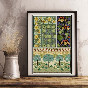 Apple Cross stitch pattern PDF No. 2 Apple tree Art Nouveau  botanical apple blossom antique illustration Maurice Verneuil floral design