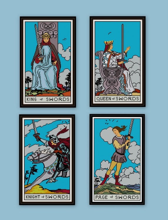 ankomst føle klæde sig ud Set of 4 Tarot Card Cross Stitch Pdfs Court Cards Swords King - Etsy