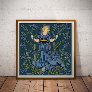 Bluebell Flower Fairy cross stitch pattern PDF Walter Crane Arts and Craft