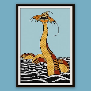 Sea Serpent Cross stitch pattern PDF vintage illustration Sea Monster
