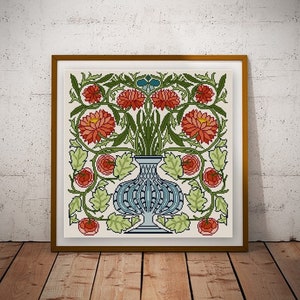 May Morris William Morris Flower Pot design Cross stitch pattern PDF historical pattern