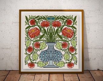 May Morris William Morris Flower Pot design Cross stitch pattern PDF historical pattern