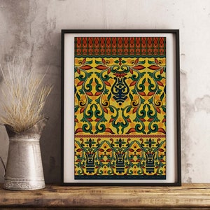 Oriental Ornamentation No. 8 cross stitch pattern Owen Jones 1800s Bright yellow orange Grammar of Ornament