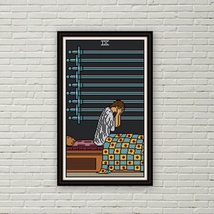 Negen van zwaarden tarot kaart kruissteek patroon PDF kleine arcana rider waite naaldpunt