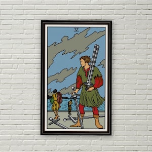 Vijf van zwaarden Tarot kaart kruissteekpatroon PDF kleine arcana