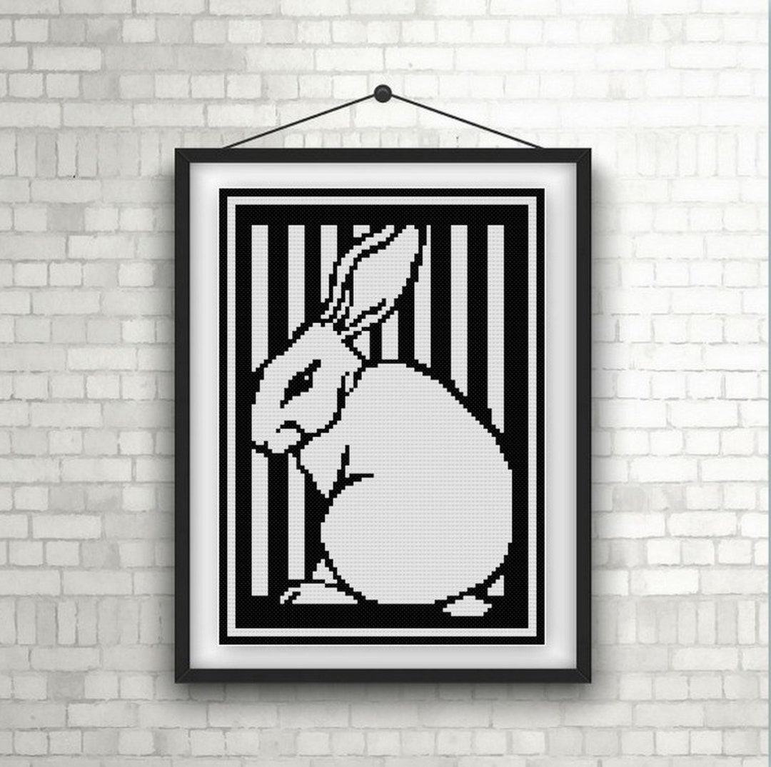 Upright Rabbit Pattern Black and White Upright Rabbit Cross Stitch Pattern PDF Julie De Graag ...