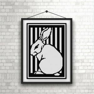 Black and White Upright Rabbit cross stitch pattern PDF Julie De Graag DYI