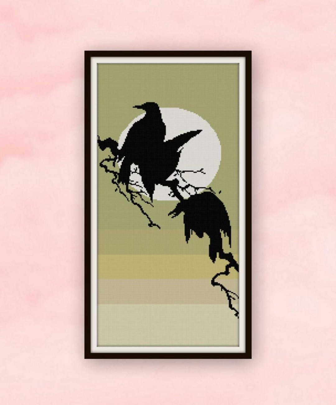 Triangle Crow Pattern Crows Cross Stitch Pattern PDF Three Crows on a Full Moon Silhouette - Etsy