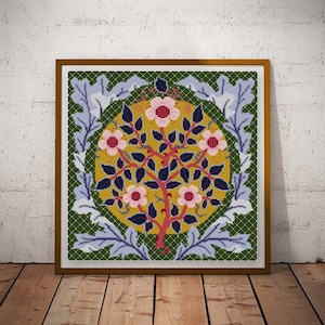 Rosenkranz Kreuzstichvorlage PDF May Morris Design antike Handarbeiten Arts and Crafts
