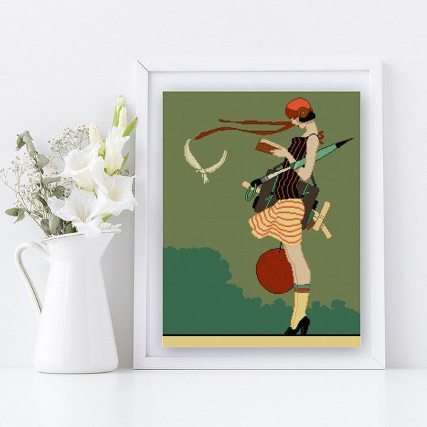 Young Student Travel Poster cross stitch pattern PDF vintage illustration Travel the World