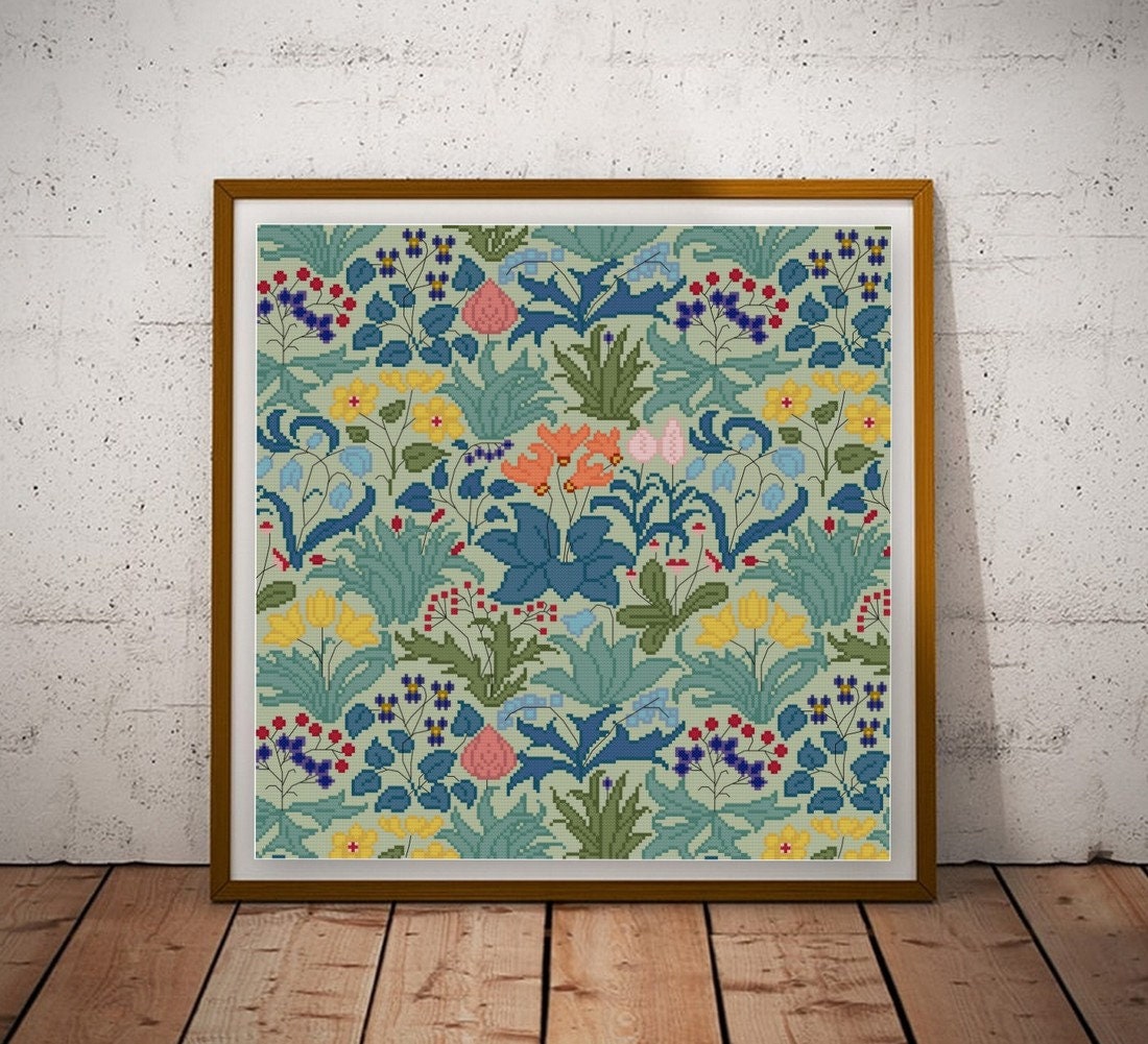 Lush Garden Cross Stitch Pattern PDF CFA Voysey Flower Garden Design - Etsy