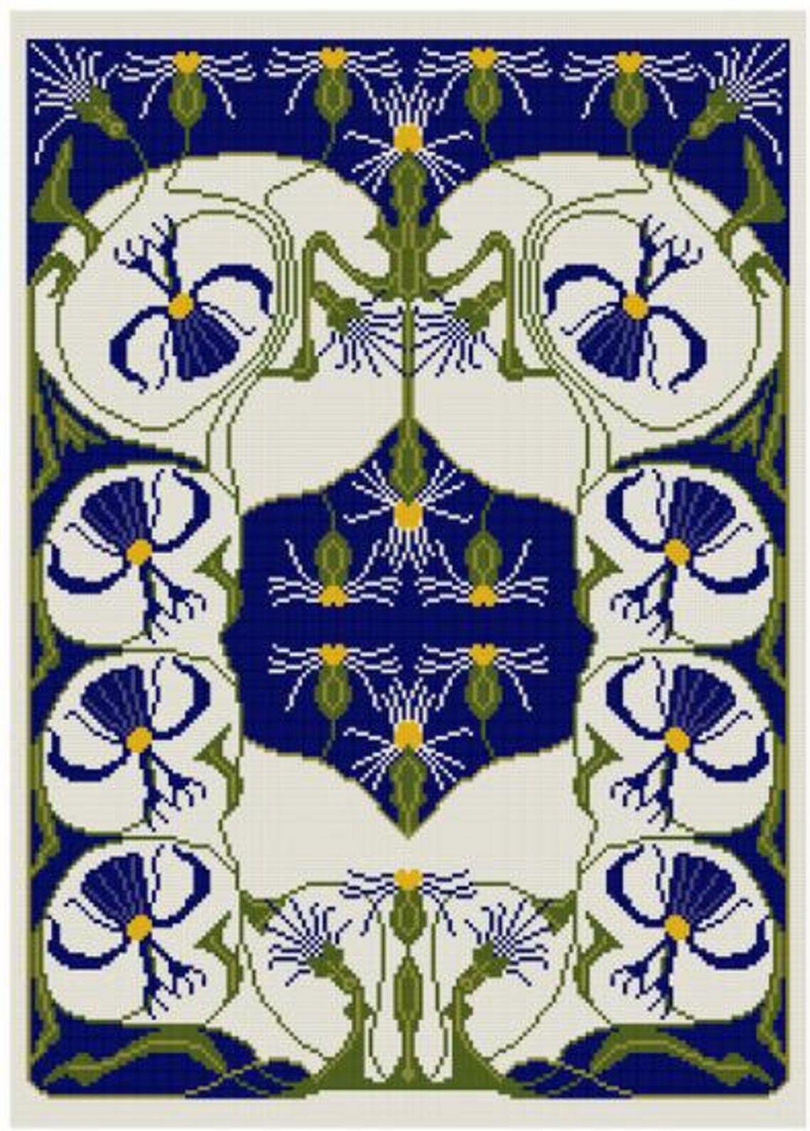 Floral cross stitch design PDF pattern Art Nouveau Asters Etsy