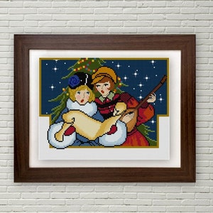 Vintage Christmas Cross stitch pattern PDF Christmas Carolers Art Deco