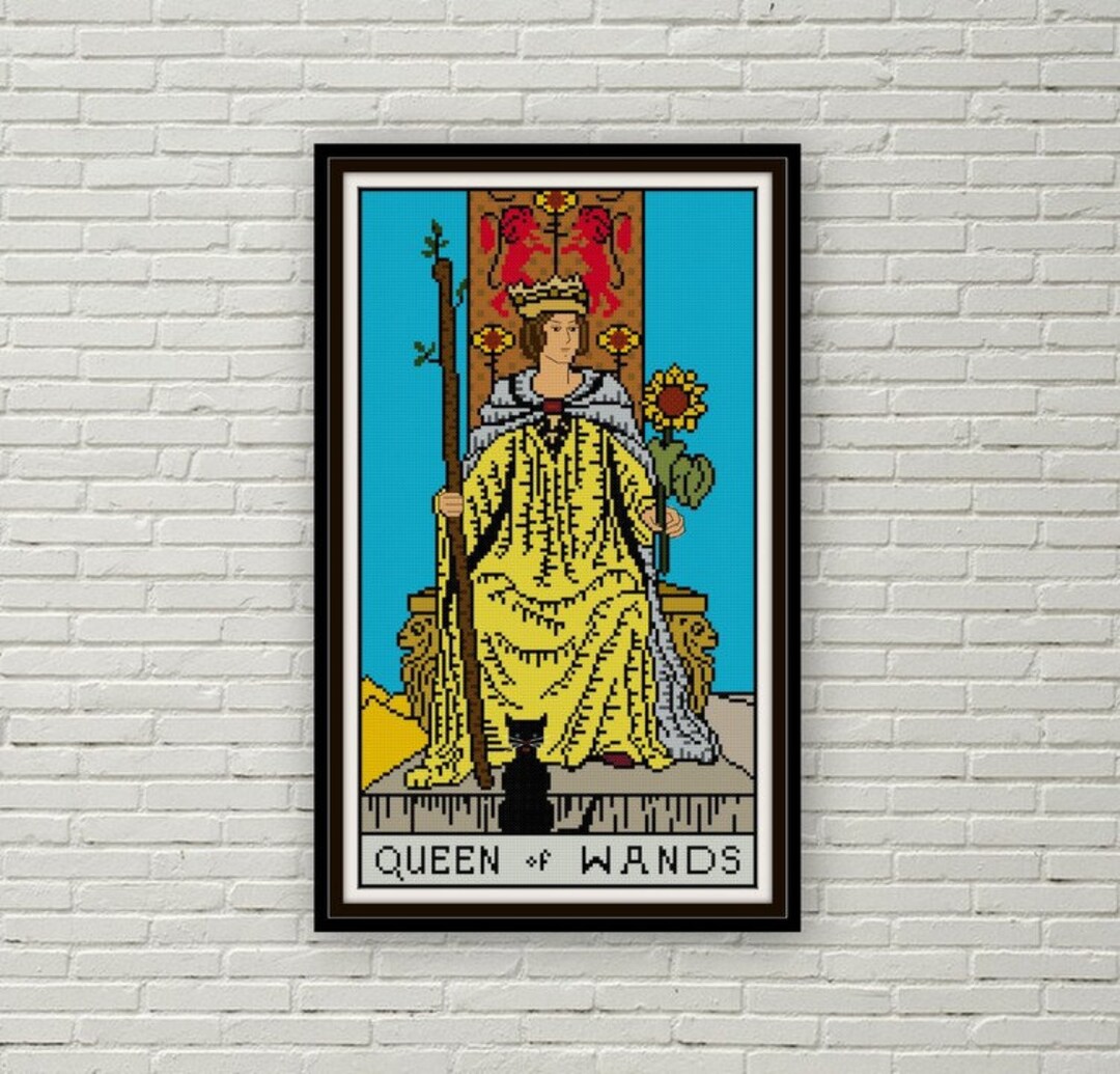 Queen Of Wands Tarot Card Cross Stitch Pattern PDF Minor Arcana Rider 