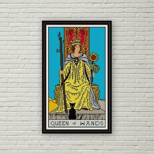 Reina de Bastos Carta del Tarot patrón de punto de cruz PDF arcanos menores jinete waite