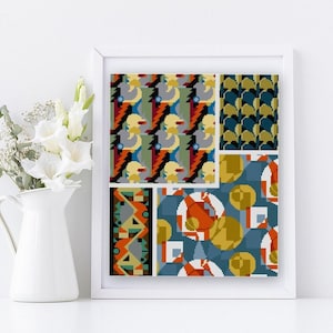 Orange and Blue Abstract cross stitch pattern No. 5 PDF Art Deco Maurice Verveuil 1920s geometric
