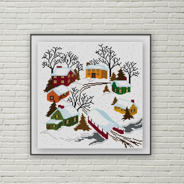 Cross Stitch Winter Scene Pattern Etsy