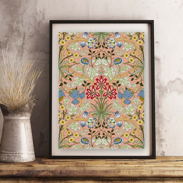 William Morris Hyacinth Wallpaper design Cross stitch pattern PDF Arts and Crafts antique textile design cross stitch