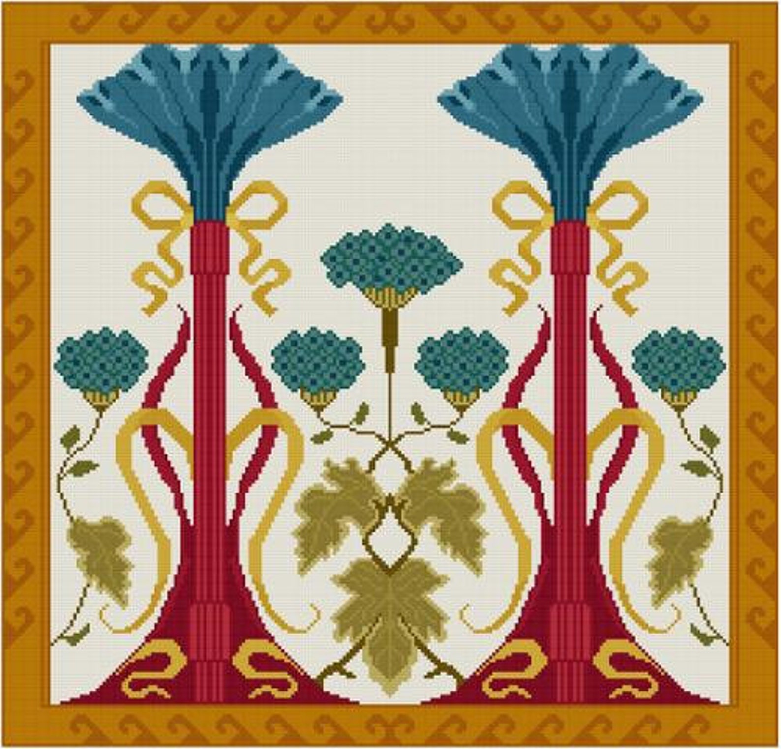 Romance Art Nouveau Cross Stitch Pattern PDF Floral With Etsy