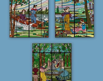 Set of 3 Stained Glass adaptations Victorian Ladies Cross stitch pattern PDF Les Dames de Cerdanyola