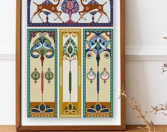 Cross Stitch Nature Sampler No. 1 PDF deer and birds pattern Art Nouveau
