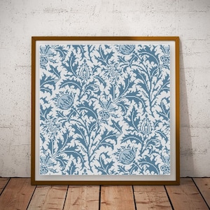 William Morris Thistle cross stitch pattern PDF Arts and Crafts decorative arts floral cross stitch blue botanical