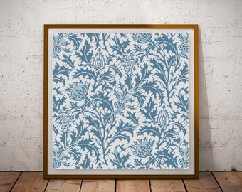 William Morris Thistle cross stitch pattern PDF Arts and Crafts decorative arts floral cross stitch blue botanical