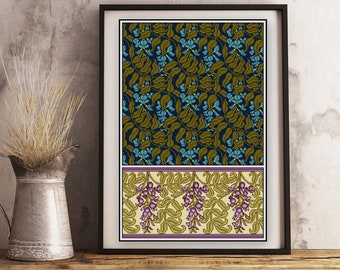 Wisteria Cross Stitch PDF pattern No. 2 Floral Panel Art Nouveau cross stitch