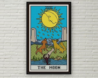 The Moon Tarot Card cross stitch pattern PDF Major Arcana pattern needlepoint