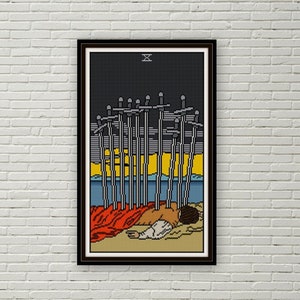 Tien van zwaarden tarotkaart Kruissteekpatroon PDF Rider Waite kleine arcana
