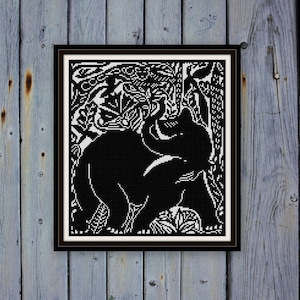L'Elephant cross stitch pattern PDF Raoul Dufy 1911 black and white woodblock art pattern