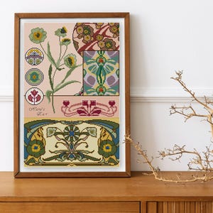 Groene haas botanisch kruissteekpatroon pdf, bloemkaartontwerp, vintage bloemenillustraties jaren 1900