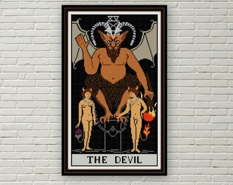 The Devil Tarot Card cross stitch pattern PDF Major Arcana needlepoint