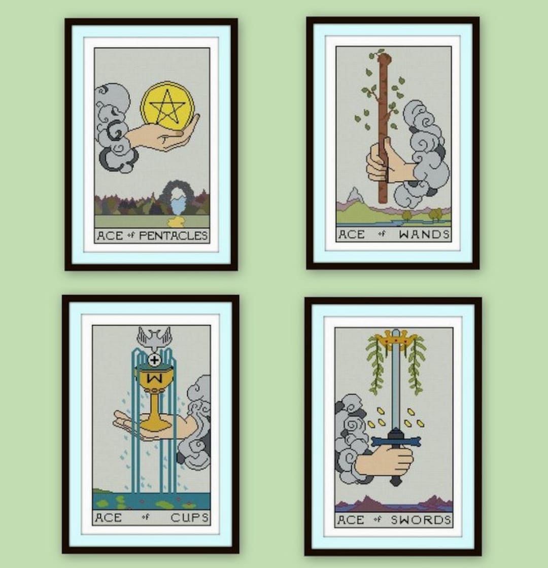 Set of 4 Tarot Cross Stitch Pdfs Ace of Pentacles Swords Wands