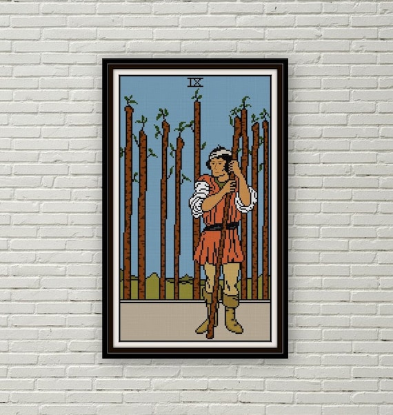 Nine of Wands Tarot Cross Stitch Pattern PDF Rider Waite Minor