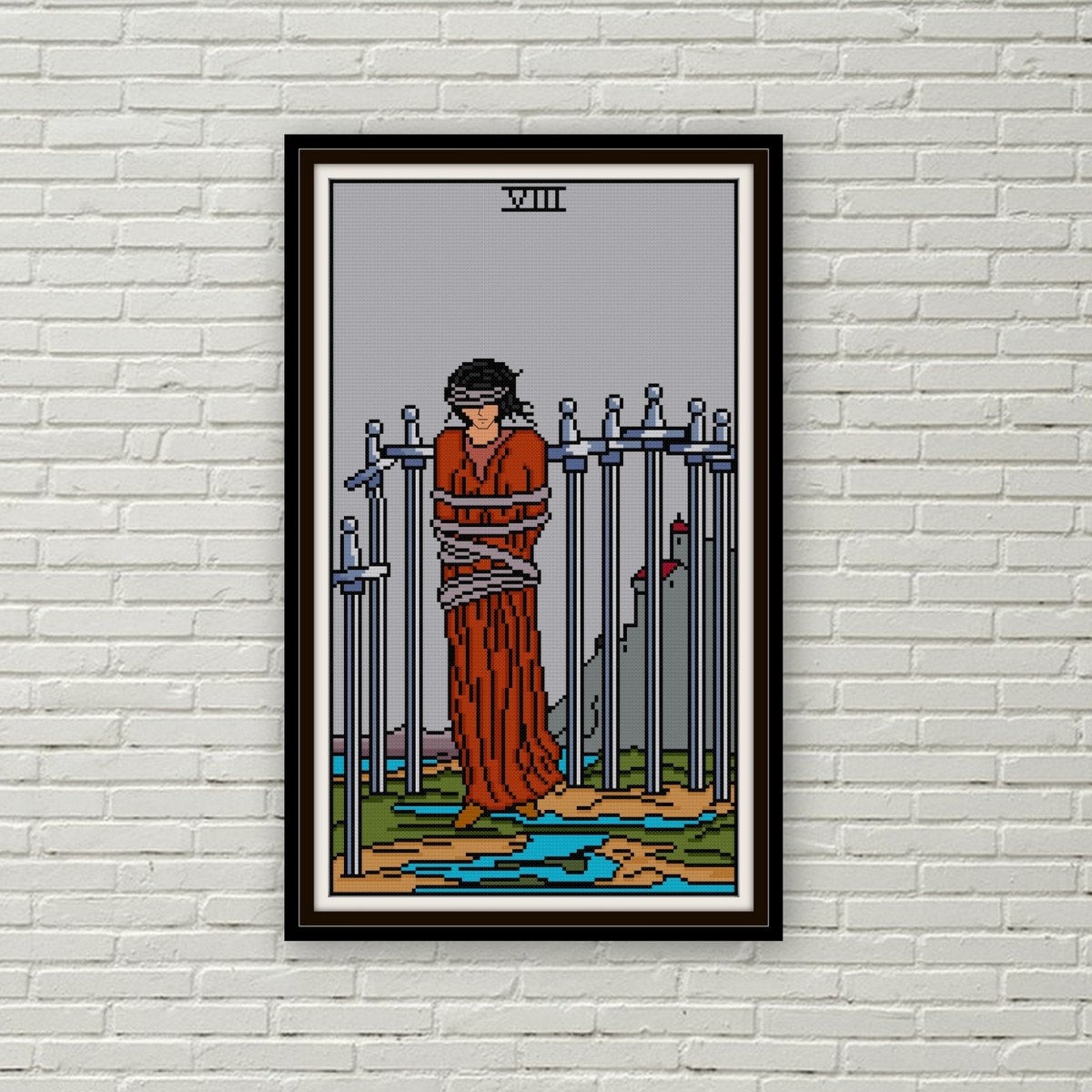 Eight of Swords Tarot Card Cross Stitch Pattern PDF Minor Arcana