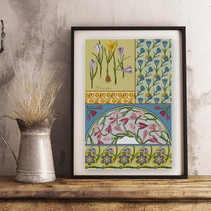 Krokus botanisch kruissteekpatroon pdf, paarse en roze bloemen in kaart gebracht ontwerp, vintage plantkunde illustratie jaren 1900