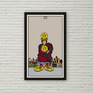 Vier van Pentakels Tarot kaart kruissteekpatroon PDF kleine arcana