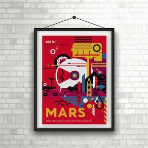 Mars Travel Poster Cross stitch pattern PDF retro style Space Astronomy